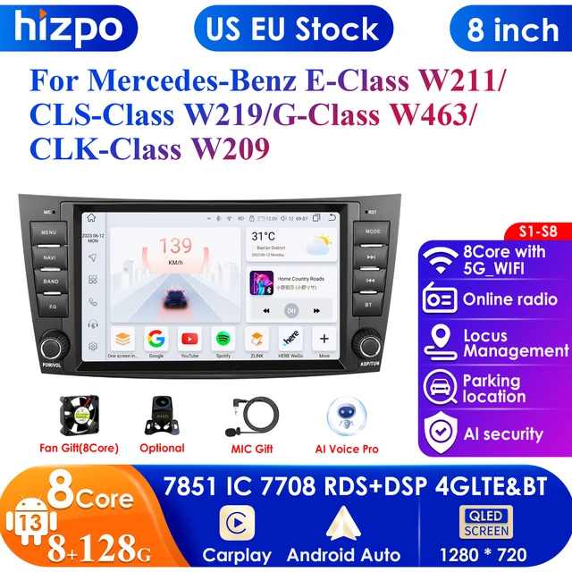 2 Din Android 13 Car Radio for Mercedes Benz E-class W211 E200 E220 E300 E350 E240 E270 E280 W219 Carplay Stereo RDS 4G WIFI DSP
