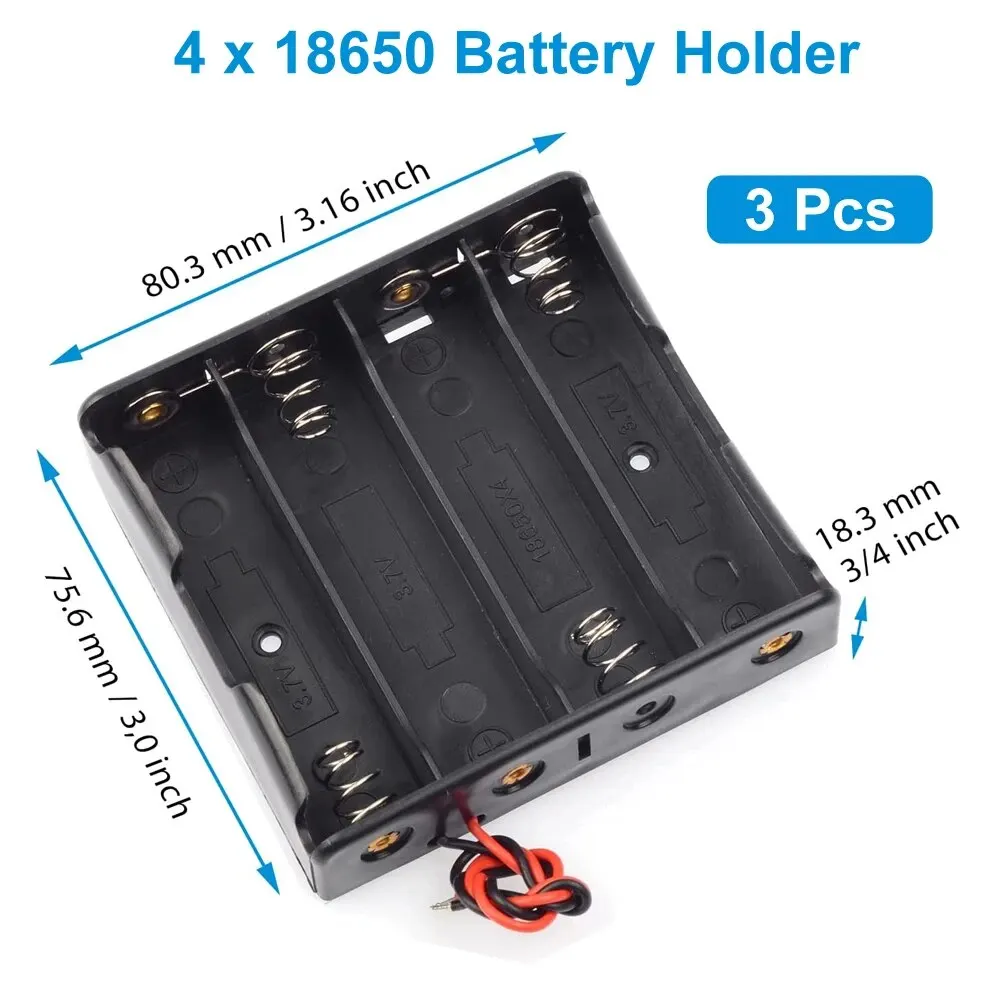 4-Slot 18650 Battery Holder (4-Pack) - ABS Plastic Case For DIY Parallel/Series Projects
