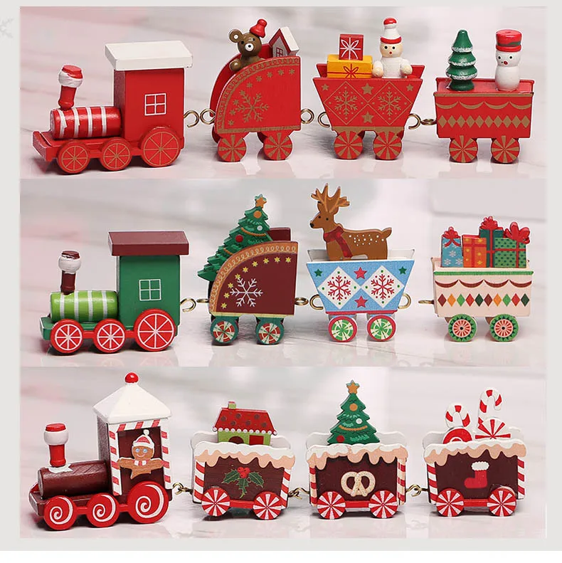 2022 Wooden Christmas Small Train Christmas Ornaments Merry Christmas