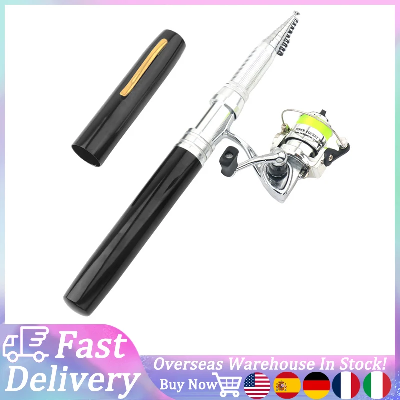 Kit Canne à Pêche Télescopique + Moulinet - Mini Stylo 20,5-99 Cm, Alliage Aluminium, Portable Pour Pêche Glace Bateau