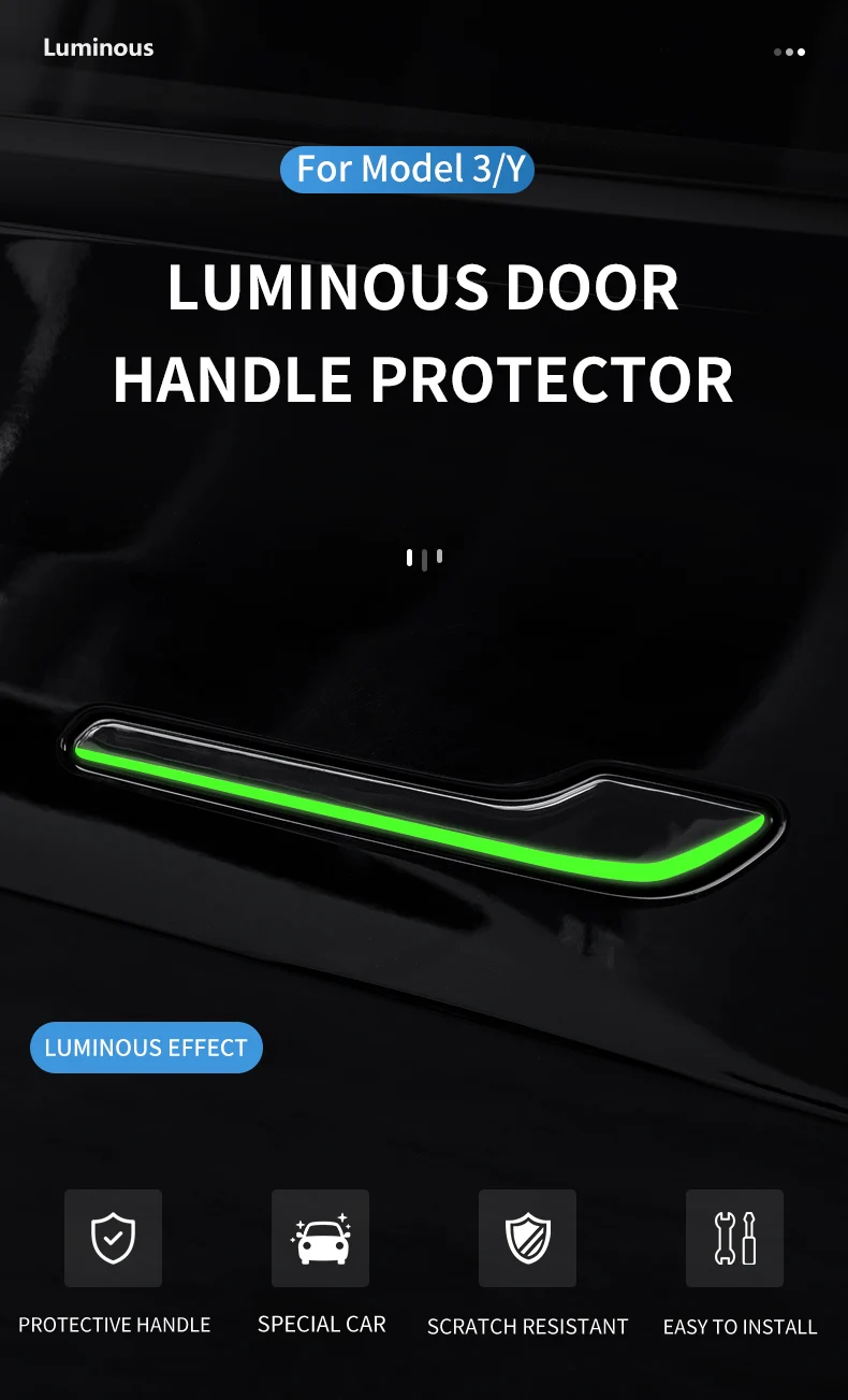 4pcs car door handle sticker For tesla model 3/model y 2021-2024 2025 Luminous d