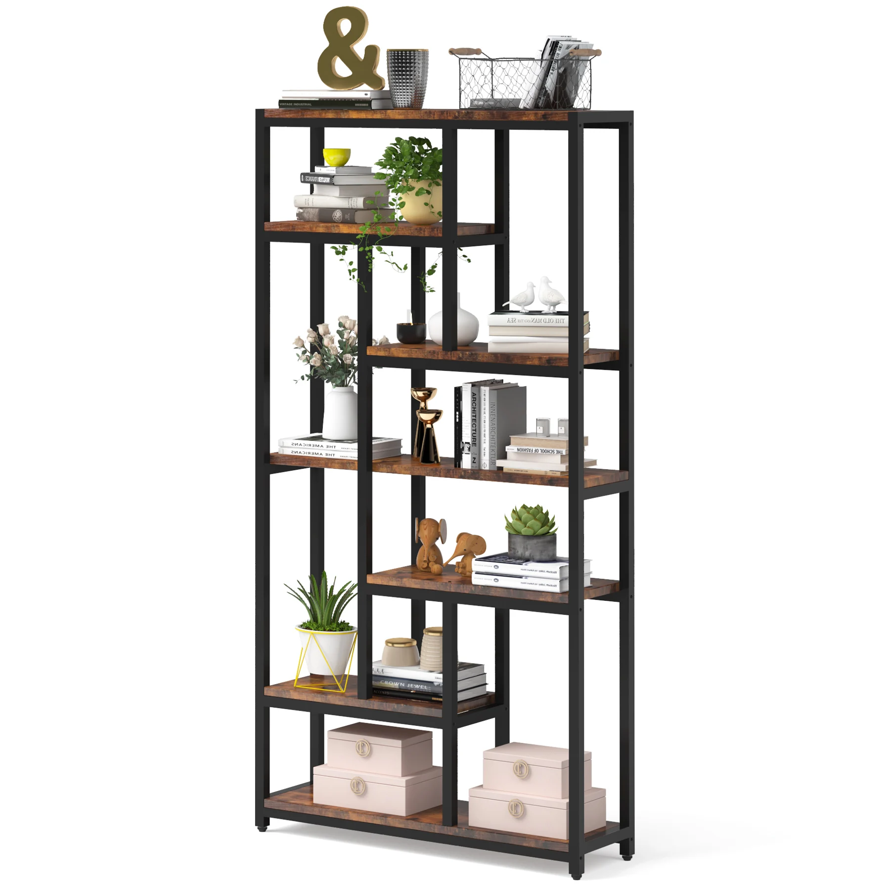 

Tribesigns 79 Inch Extra Tall bookshelf, 7-Tier Vintage Bookcase, Industrial 10-Shelf Open Storage Shelves Display Shelves