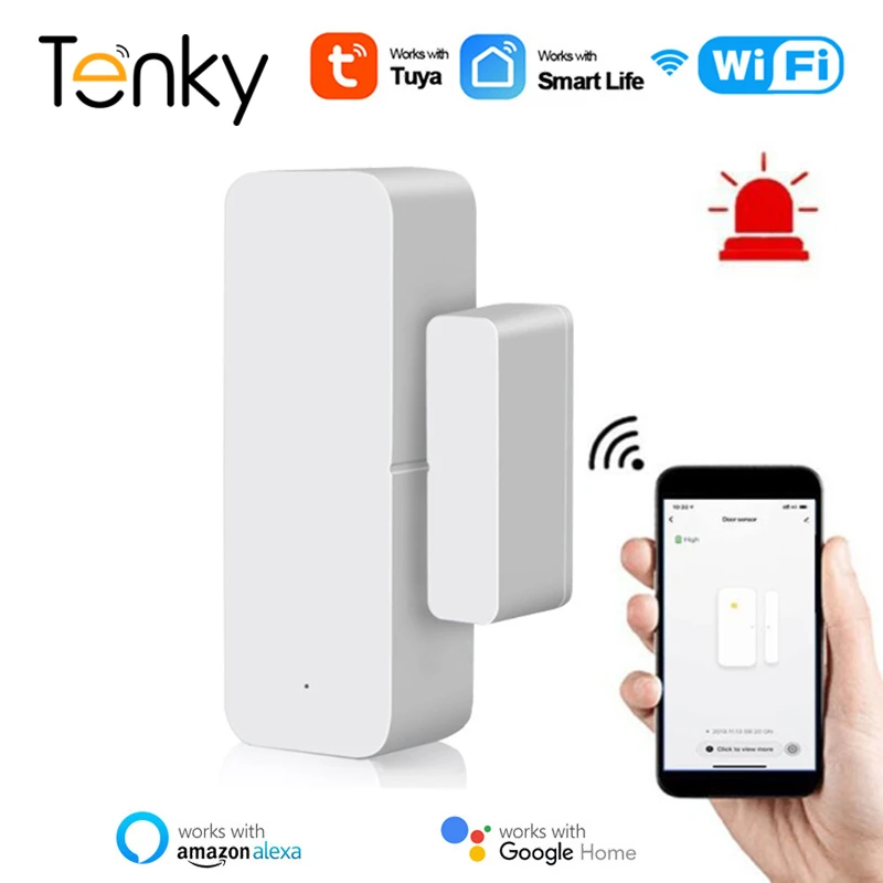 

Tuya Smart WIFI Door Magnetic Sensor Wireless Connection Alarm Detector Independent Magnetic Sensor Work with Alexa Google Home