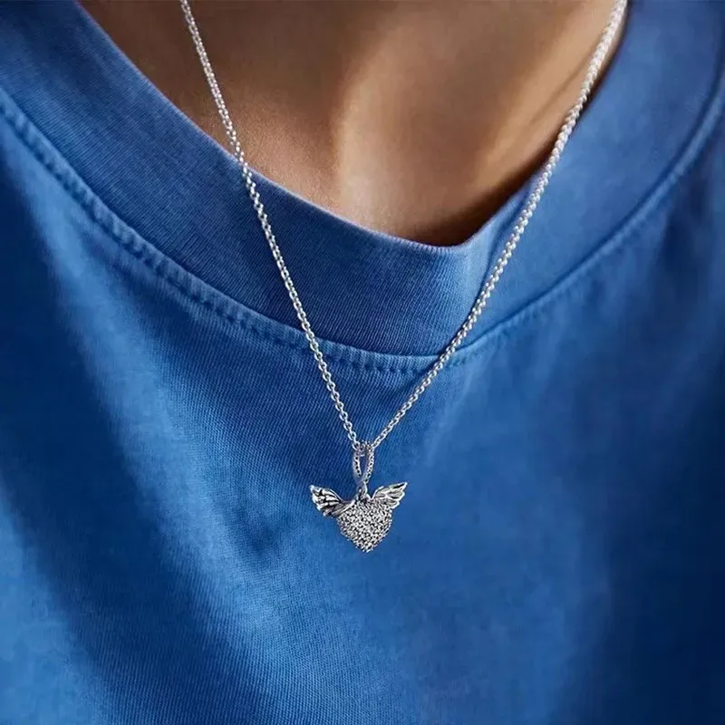 New 925 Silver Original Logo Moments O-shaped Pendant T-shaped Buckle Necklace Women's High Quality Gift 1:1 Original Production