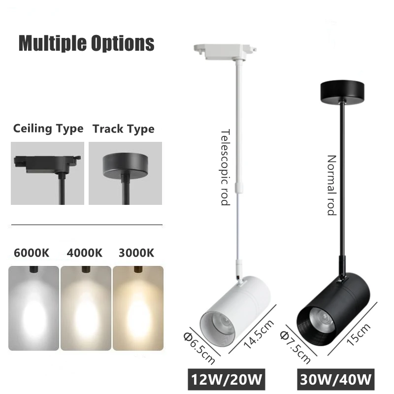 12W/20W/30W Long Rod Track Light Telescopic Long Arm Rotatable Ceiling COB Spotlight Clothing Store Home Rail Chandelier 6