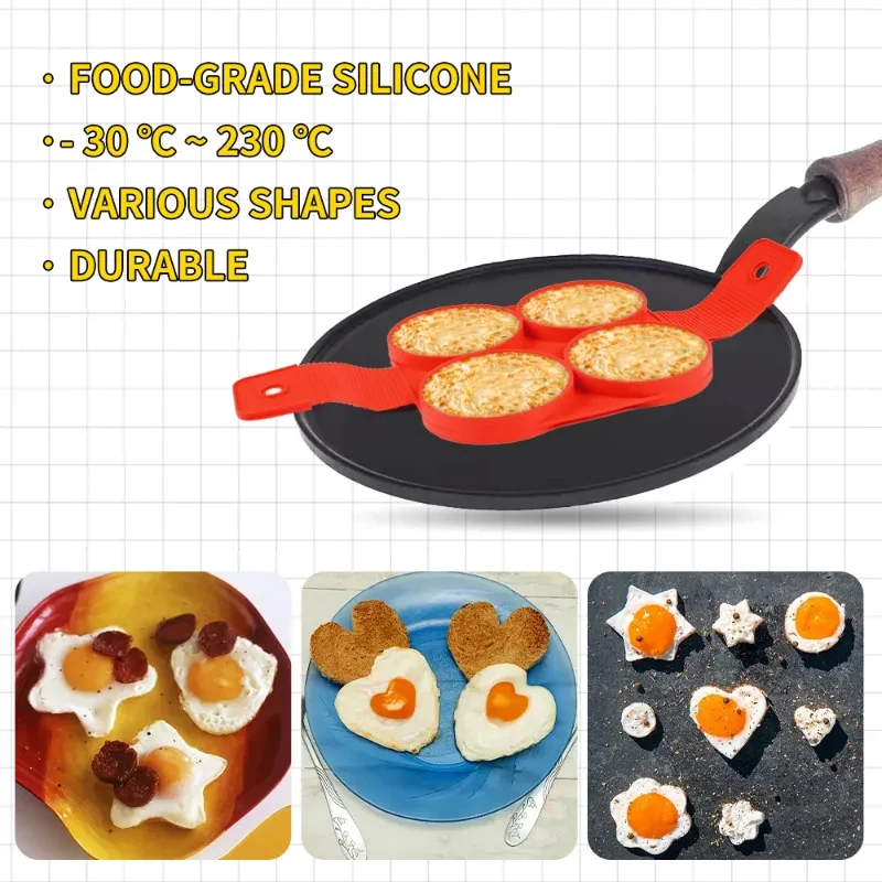 4/7 Holes Silicone Fried Egg Pancake Molds Ring Nonstick Reusable Omelet Mould Cooker For Kitchen Baking Accessories egg mold,egg ring,silicone cooking tools