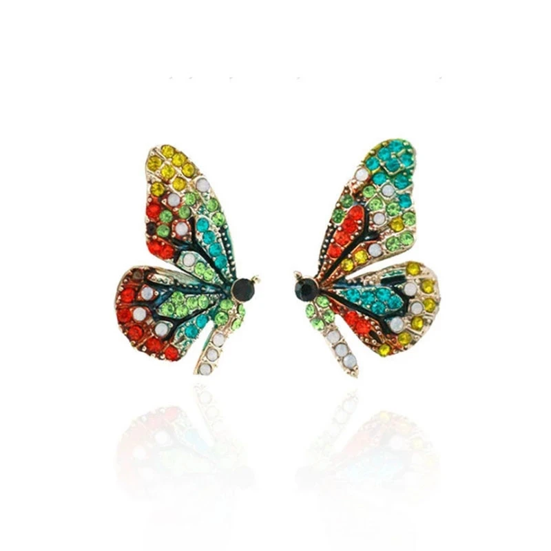 Zircon butterfly stud earrings for women girls cute date party jewelry