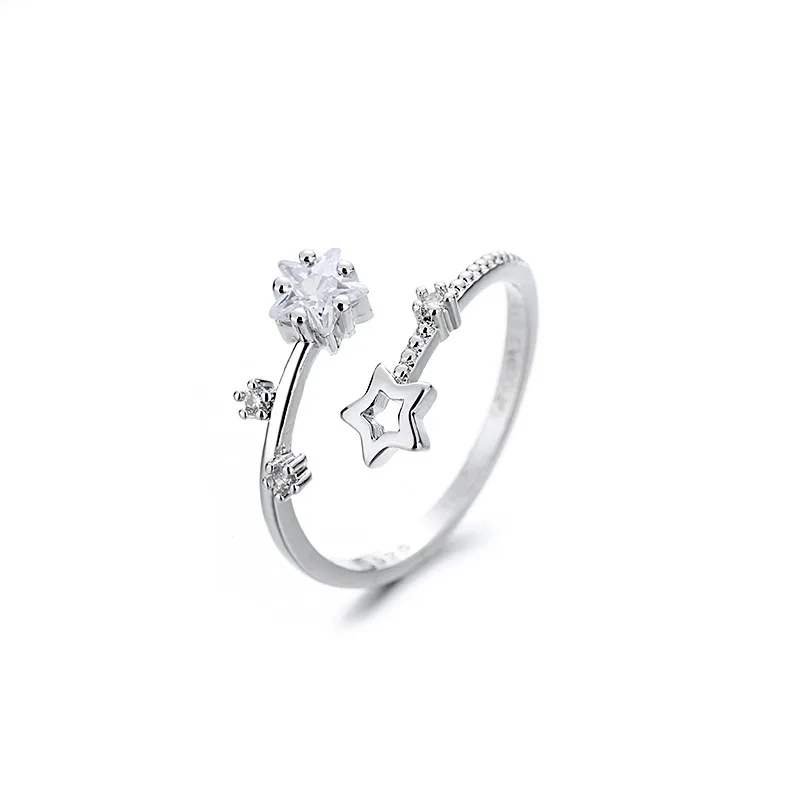 Silver Rings CIAXY Silver Color Hollow Five-pointed Star Rings for Women Flower Vine Adjustable Ring Inlaid Zircon Wedding Jewelry