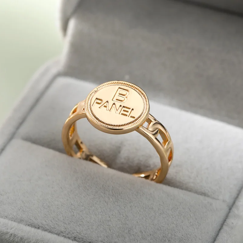 Stainless Steel Round Ltr Rings Women Gold Color