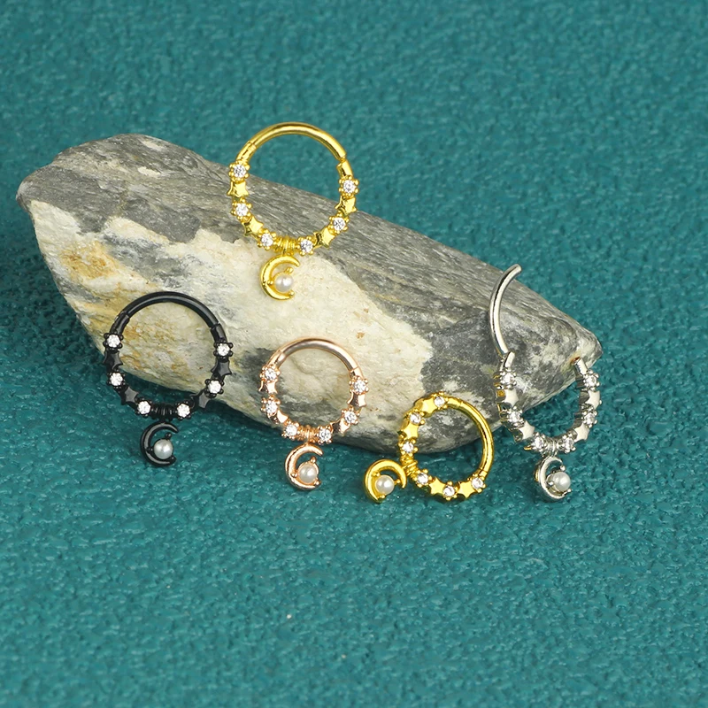 stainless steel cz brass septum piercing jewelry forw women men 8 and 10mm 16g moon star cartilage hoop earrings tragus jewelry