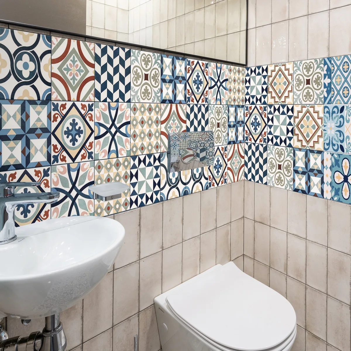 

New Mediterranean Style Small Size Ceramic Tile Stickers Kitchen Bathroom Bar Window Creative Wall Stickers