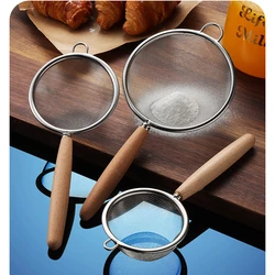 Stainless Steel Strainer Sieve With Wooden Handle Juice Egg Fine Mesh Filter Colanders Kitchen Food Residue Filtering Dropship