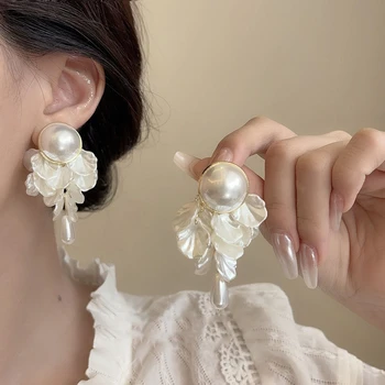 925 Silver Needle Korean Fashion Pearl Petal Tassel Earrings For Women Jewelry 2025 Trending New Luxury Pearl Drop Earrings Gift