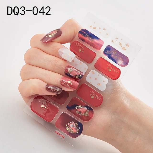 Korean Fashion Colorful 3D Glitter Sequins Nail Art Stickers Manicure DIY Nail Strips Wraps Solid Color DQ3-042