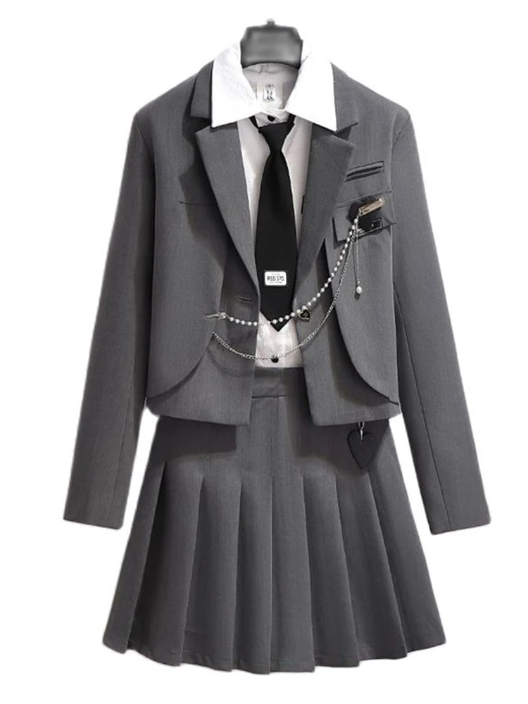 Tanie 2023 wiosnny Streetwear 3 sztuka plisowana spódnica garnitur Plus rozmiar Harajuku kurtka sklep