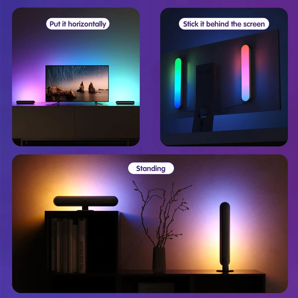 Smart LED Strip Lights with Remote Control For Room Gaming TV Party Decoration Sync with Music RGB Desk Lamp 1/2packs