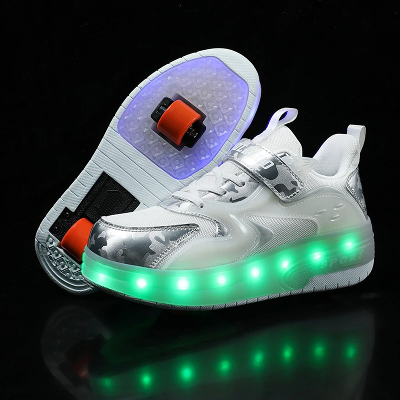 

2023 LED Light Sneakers with Double TWO Wheel Boy Girl Roller Skate Casual Shoe Boy Lover Girl Zapatillas Zapatos Con Ruedas