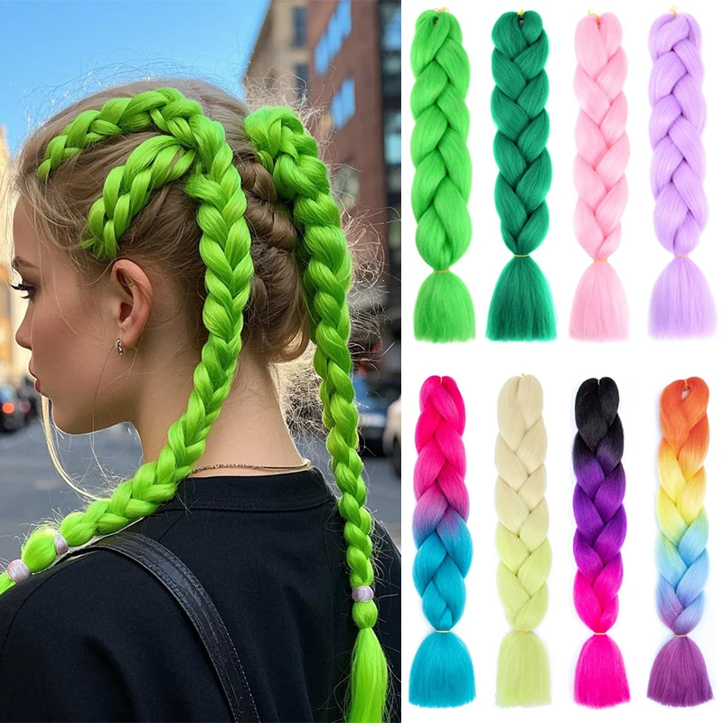 24Inch Synthetic Yaki Braids Hair Ombre Braiding Hair Jumbo Braid DIY Green Extension for Women braiding hair extensions