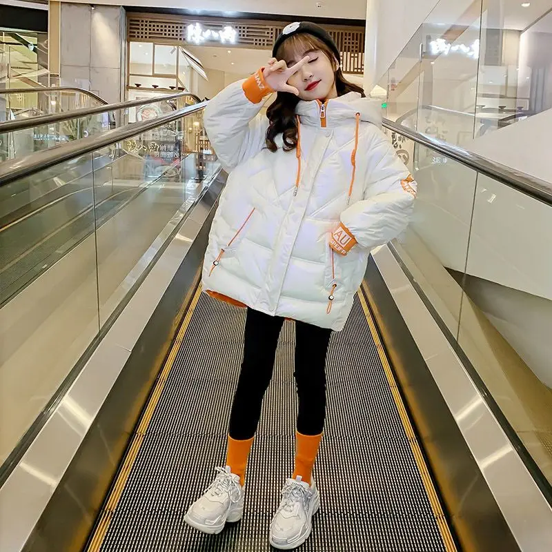 

Girls' Winter Clothes Plush Thickened Warm No-Washing Bright-Face Mid-length Hooded Quilted Coat Children's Down Cotton Jacket