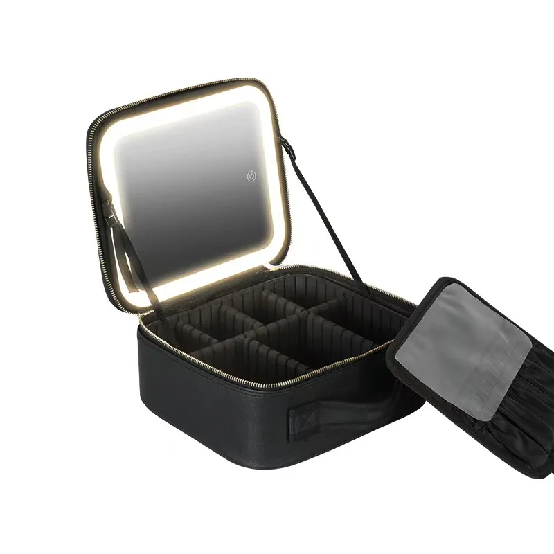 

New LED Makeup Bag With Mirror Lights Large Capacity Professional Cosmetic Case For Women Travel Organizers Beauty Kit Storage