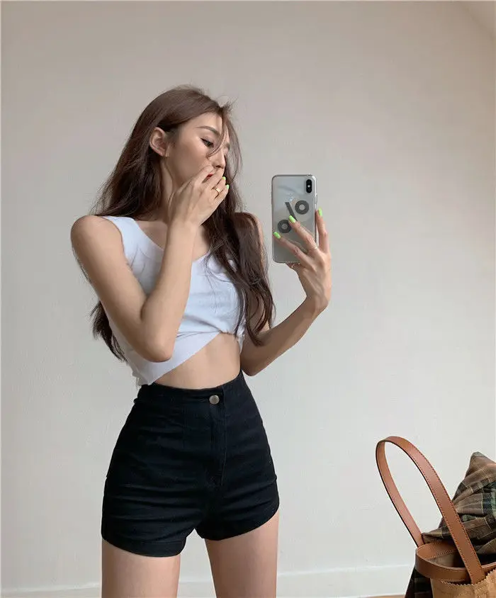 2022 Summer Denim Shorts Women Sexy Vintage Streetwear Summer Solid Zipper Stretchy High Waisted Jeans Skinny Short Female Pants winter dresses for women