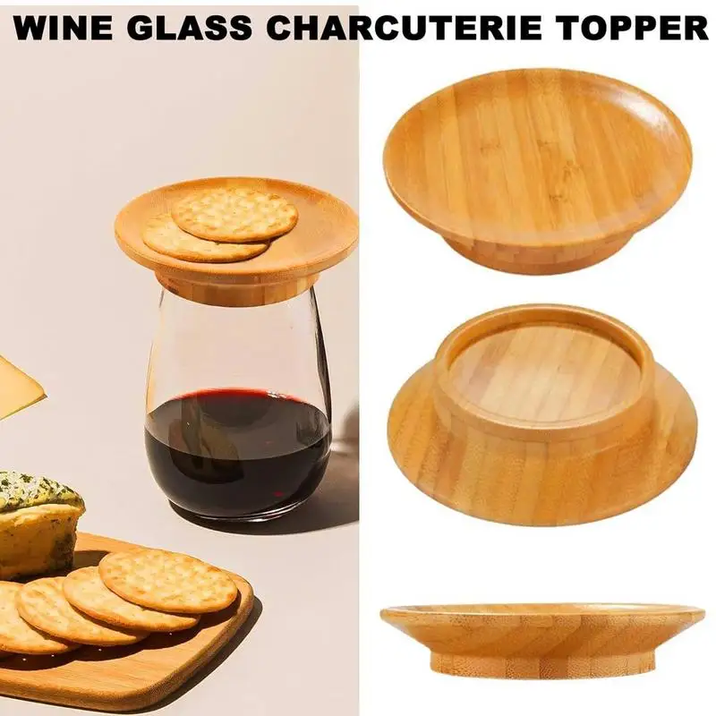 4pcs Wine Glass Charcuterie Toppers Round Decorative Wine Glass Topper Coaster Plates For Picnics Camping Home kitchen supplies