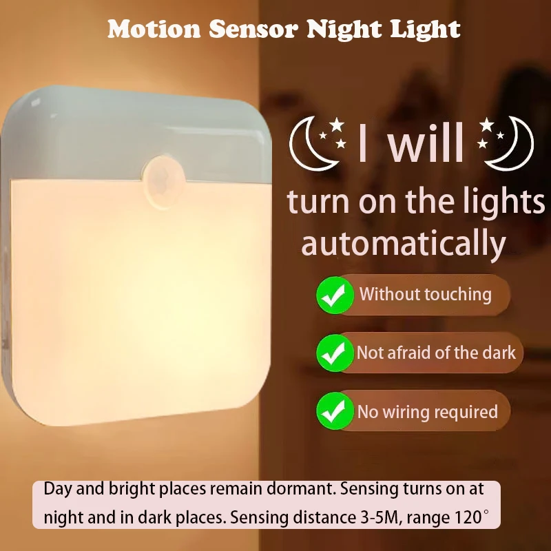 

PIR Motion Sensor LED Night Light USB Rechargeable Night Lamp For Kitchen Cabinet Wardrobe Lamp Staircase Wireless Closet Light