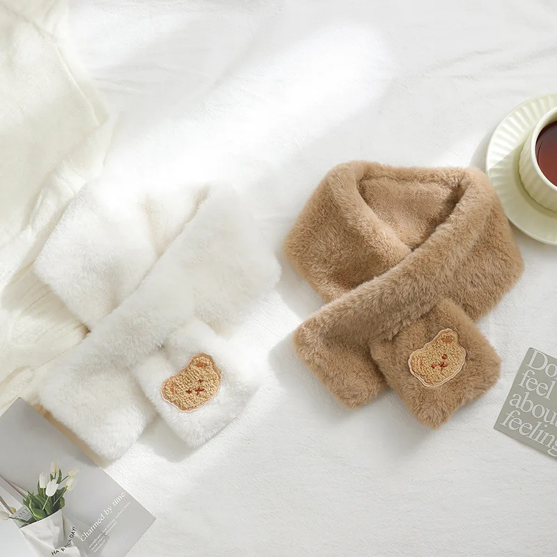 Scarf Kids Winter Plush Cartoon Bear Thick Imitation Rabbit Fur Warm Boy Girl Neckerchief Outdoor Windproof Neck Covers