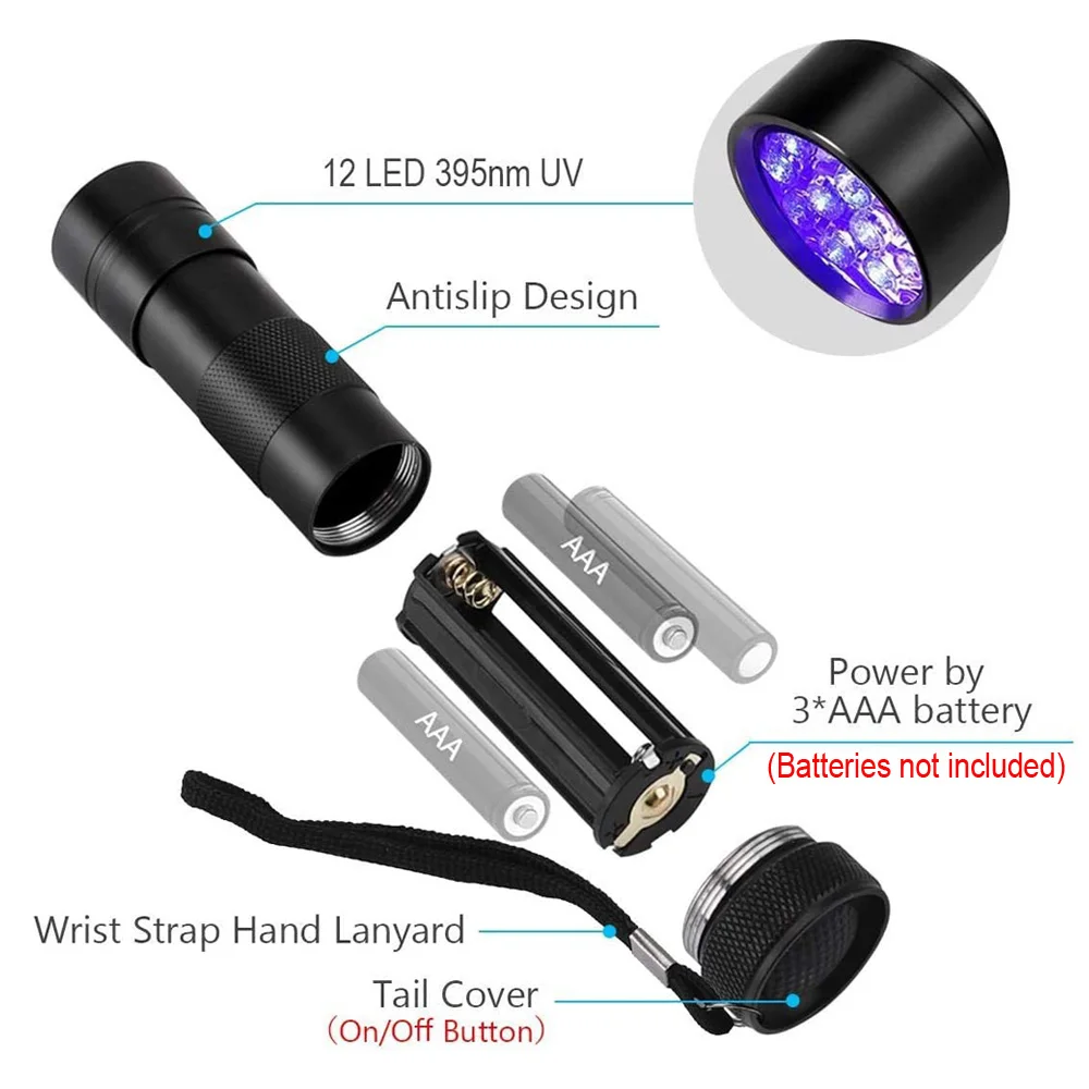 UV 12 LED Mini Flashlight Torch 4.5v Light Waterproof Aluminum Lamp Outdoor Portable Tactical Lighting Tool UV Lamp uv flashlight,portable flashlight