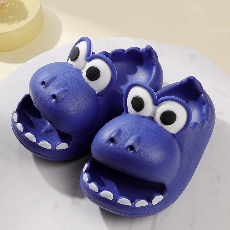 Children Thick Bottom Non Slip Beach Home Slippers Outdoor House Cartoon Big Eyed Dinosaur Slippers_voghion.com