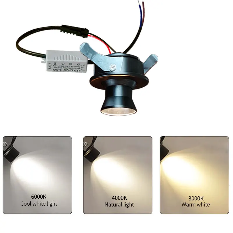 오목한 미니 스포트라이트 LED 천장 조명, 눈부심 방지 실내 소형 다운라이트, 드라이버 세트 포함, 3W, 110 V, 220V, 45mm 구멍