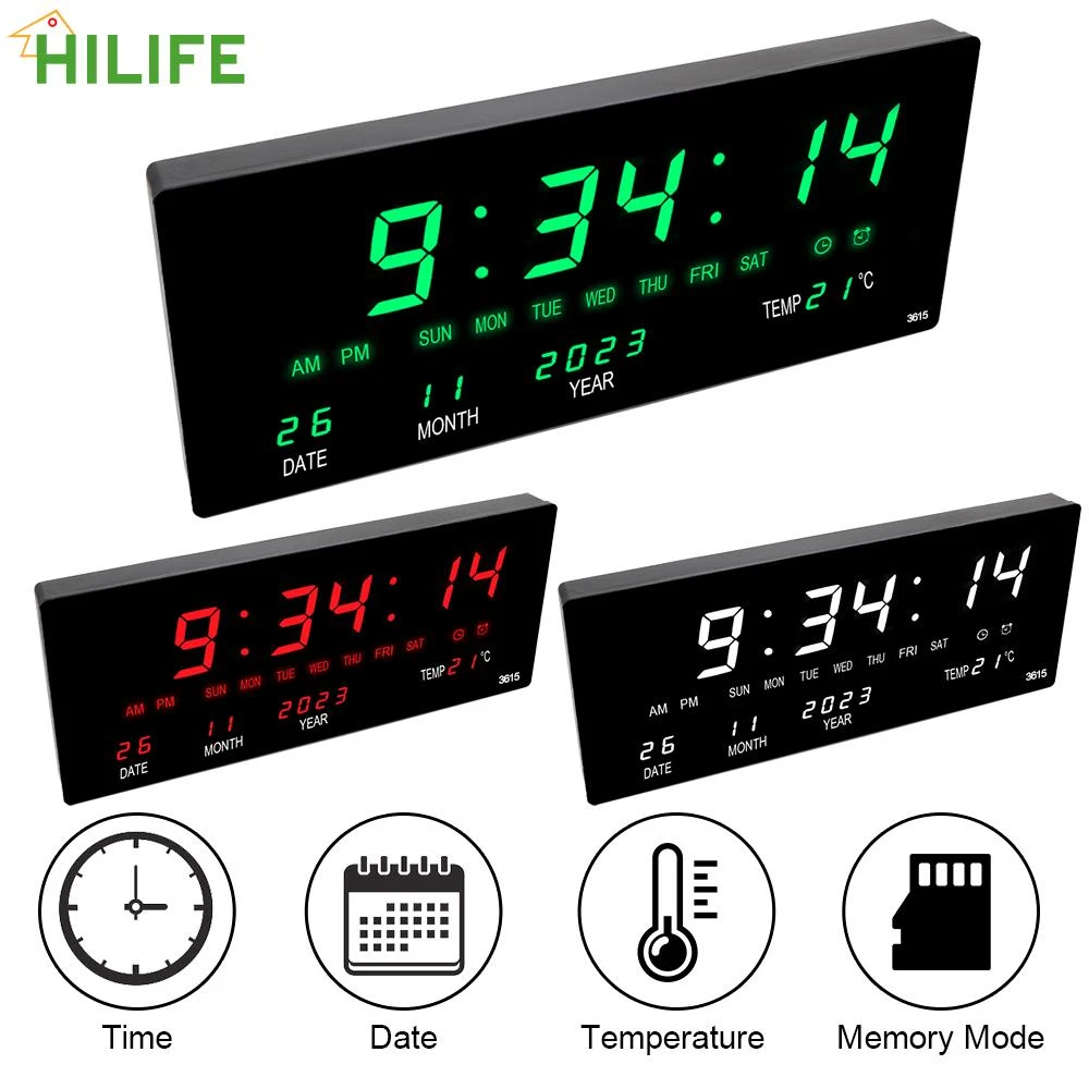 LED Table Clock Multi Function Luminous Alarm Electronic Digital Wall Clock  Hourly Chiming Temperature Date Calendar Display| | - AliExpress