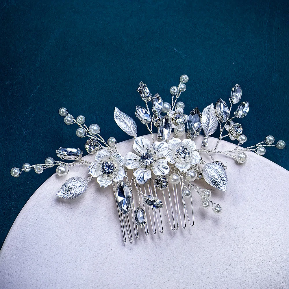 Handmade Silver Bridal Hair Comb Clip for Wedding Hair Accessories for Brides Wedding Pieces Brides Women