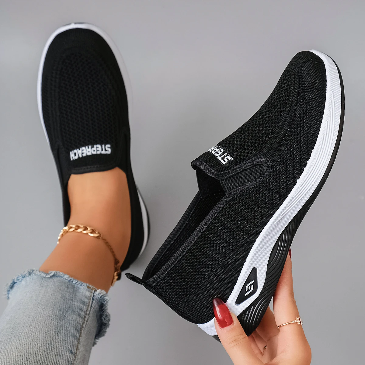 Saashi Women's Summer Breathable Mesh Flat Shoes Casual Sneakers Clearance Free Shipping.