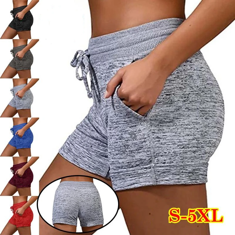 

Summer women's bottoming quick dry shorts yoga pants casual sports high waist drawstring stretch shorts fitness shorts