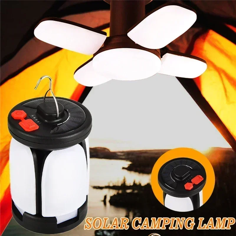 Portable Solar LED Camping Lantern Rechargeable Outdoor Emergency Power Bank Foldable 6 Light Mode Camping Hiking Lamp with Hook camping lantern