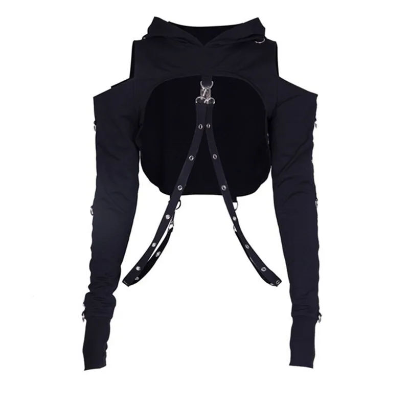 Jazz Dance Dress Gothic Dark Chain Hoodie Long Sleeved Loose Punk Dark Hoodie Sweater Black Girl