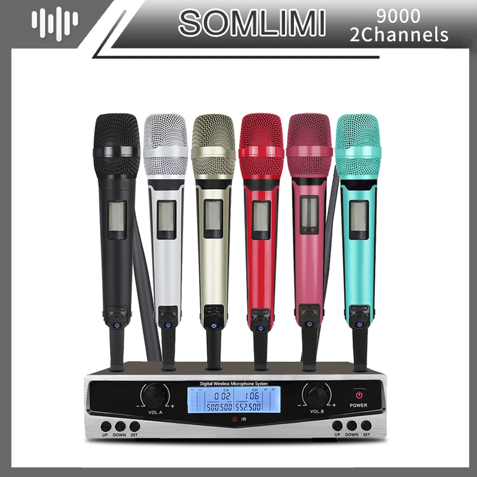 

SOM 500-599MHz SKM9100 Stage Performance Home KTV High Quality UHF Professional Dual Wireless Microphone System Dynamic