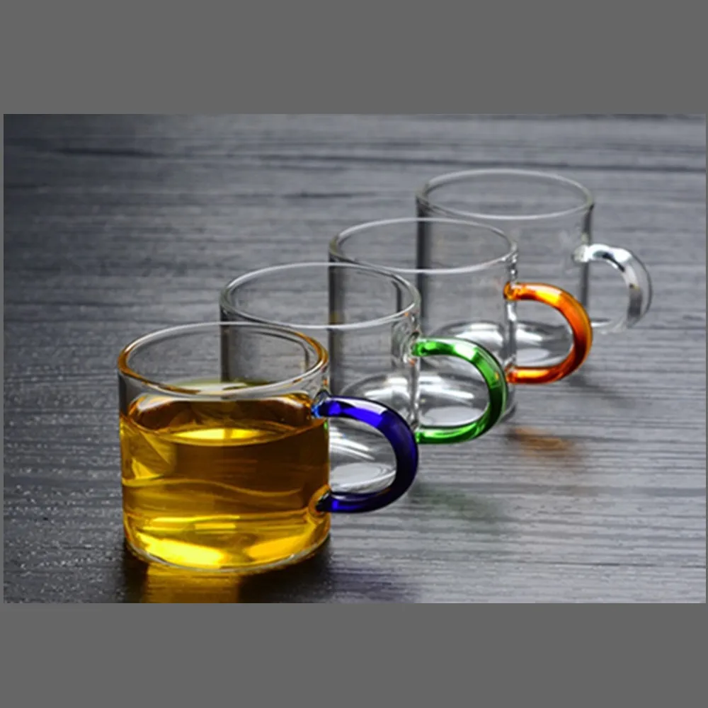 New Colorful Small Handle Cup Kung Fu Tea Cup Heat-resistant Glass Tea Household Shot Glass Coffee Mug