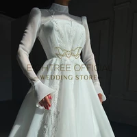 Eightree White A-Line Wedding Dresses Saudi Arabia Long Sleeve Appliques Bridal Dress Simple Wedding Ball Prom Gowns Customized 2