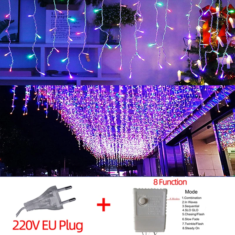 thumbnail image 1 of Guirnalda de luces LED navideñas para exteriores, guirnalda de luces de calle, cortina de luces de hadas de 3 a 20 m para bodas, patios, fiestas, decoración de Año Nuevo, 1 of 5