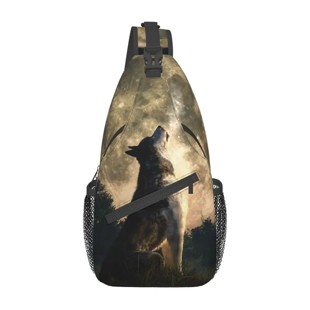 

Custom Howling Wolf Sling Bags for Men Cool Wild Animal Shoulder Crossbody Chest Backpack Cycling Camping Daypack