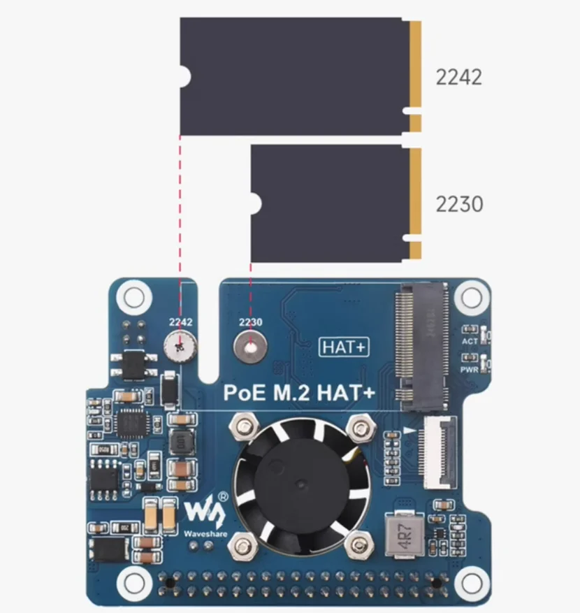 マザーボード Raspberry Pi 5 8GB & M.2 SSD & PoE HAT PCIe To M.2 Adapter With PoE For Raspberry Pi 5, Compatible
