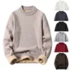 Winter New Men's Knitted Sweater with A Half High Collar Solid Color Plush and Warm Knitted Lining Top  Casual and Versatile Top 1