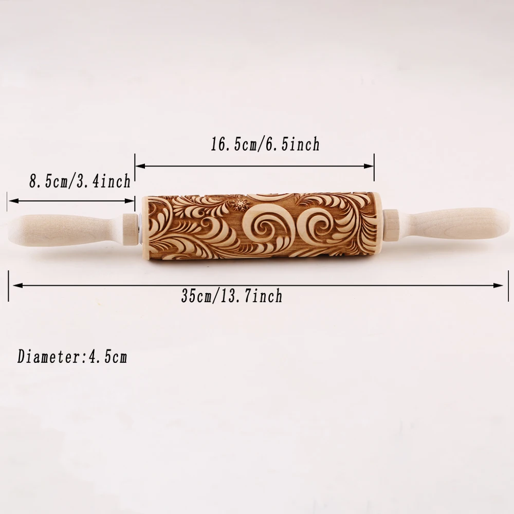 Description Picture 5 of itemArjmide 35X4.5CM Deep Engraved Wooden Rose Flower Embossed Rolling Pin for Baking 3D Cookies Mold Tools ZM153