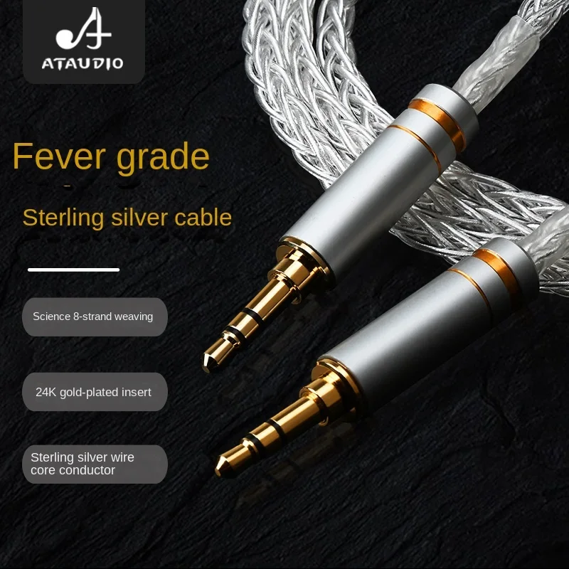 

Hifi Pure Siver 3.5mm aux Cable Hi-end 3.5 male jack Car Headphone Speaker Wire Line Aux CordSpeaker
