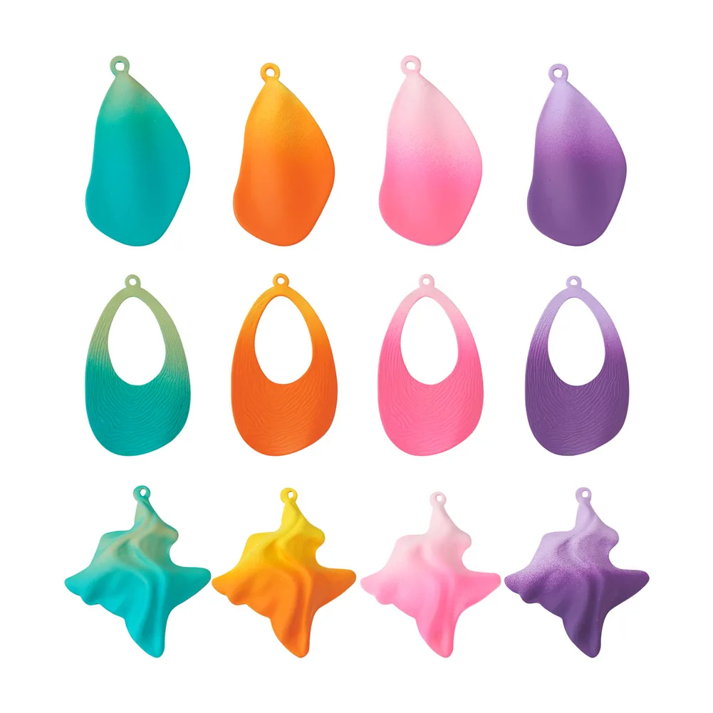 24pcs Gradient Color Iron Filigree Leaf Pendants Spray Painted Plant Charms for DIY Necklace Summer Boho Jewelry Making Supplies