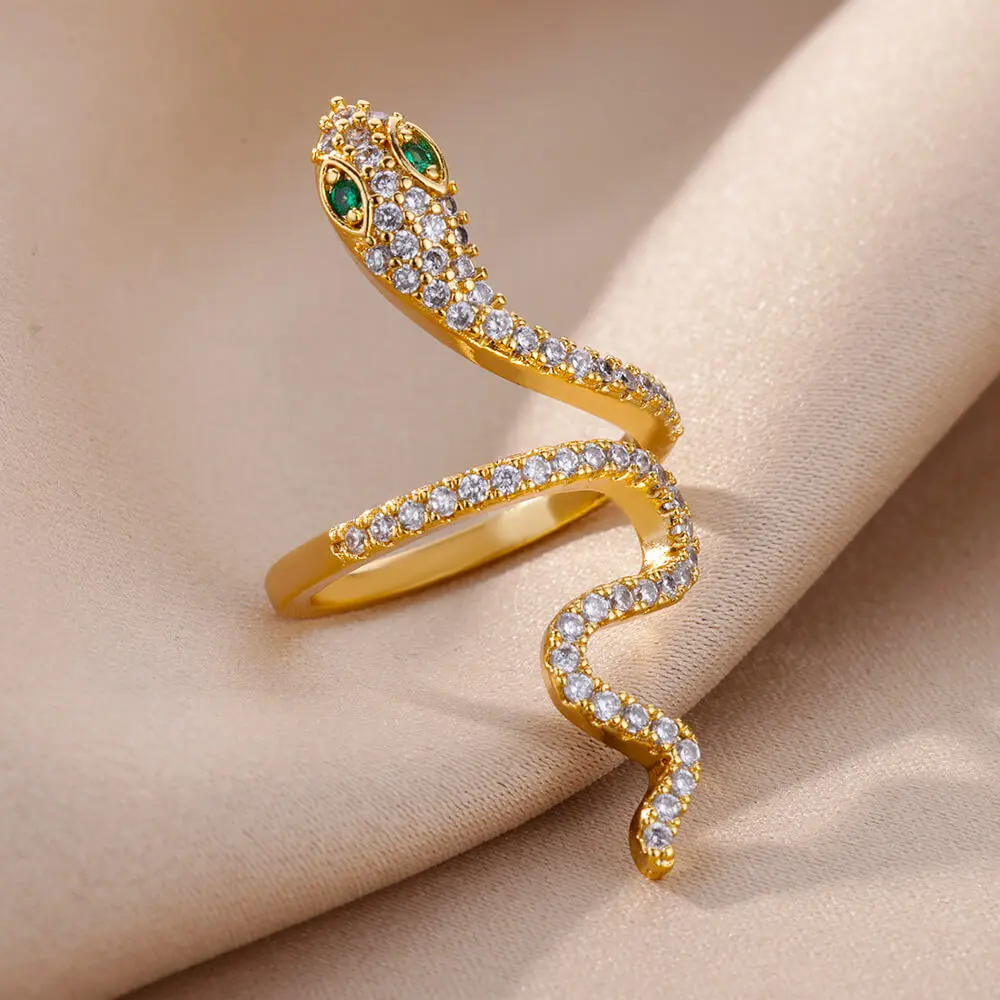 Stainless Steel Snake Rings For Women Men Gold Color Open Adjustable Zircon Ring Vintage Gothic Aesthetic Jewelry anillos mujer - Image 3