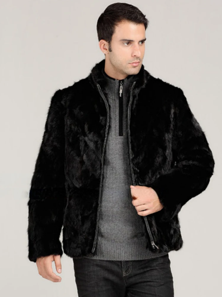 Winter Thick Warm Men Faux Fur Coat Zipper Lapel Long Sleeve Casual Loose Trench Coat Luxury Brand Fur Coats Black