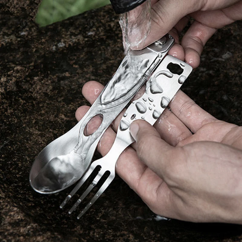 Outdoor Tableware Knife Fork Spoon All-steel Folding Multi-purpose